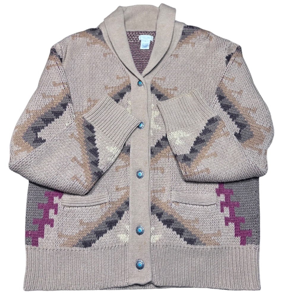 Tasha Polizzi XL Western Aztec Beige Concho Button XL‎ Vintage Boho Sweater